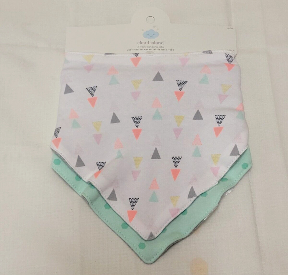 Cloud Island Printed Bandana Bib 2-pk Gender Neutral Girls Boys Green White Gray